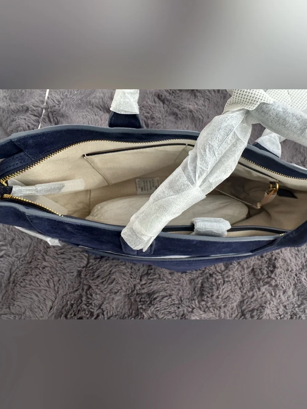Quince Hudson Suede Tote in midnight blue